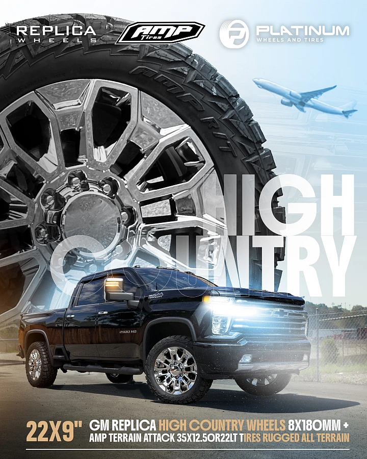 Replica Wheels 22" High Country 8x180mm Style 1140 Chrome on 2025 Chevrolet Silverado 2500HD