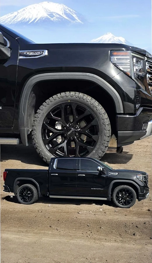 2025 GMC Sierra 1500 with Replica Wheels 22" Snowflake Style 1101 Black Rims